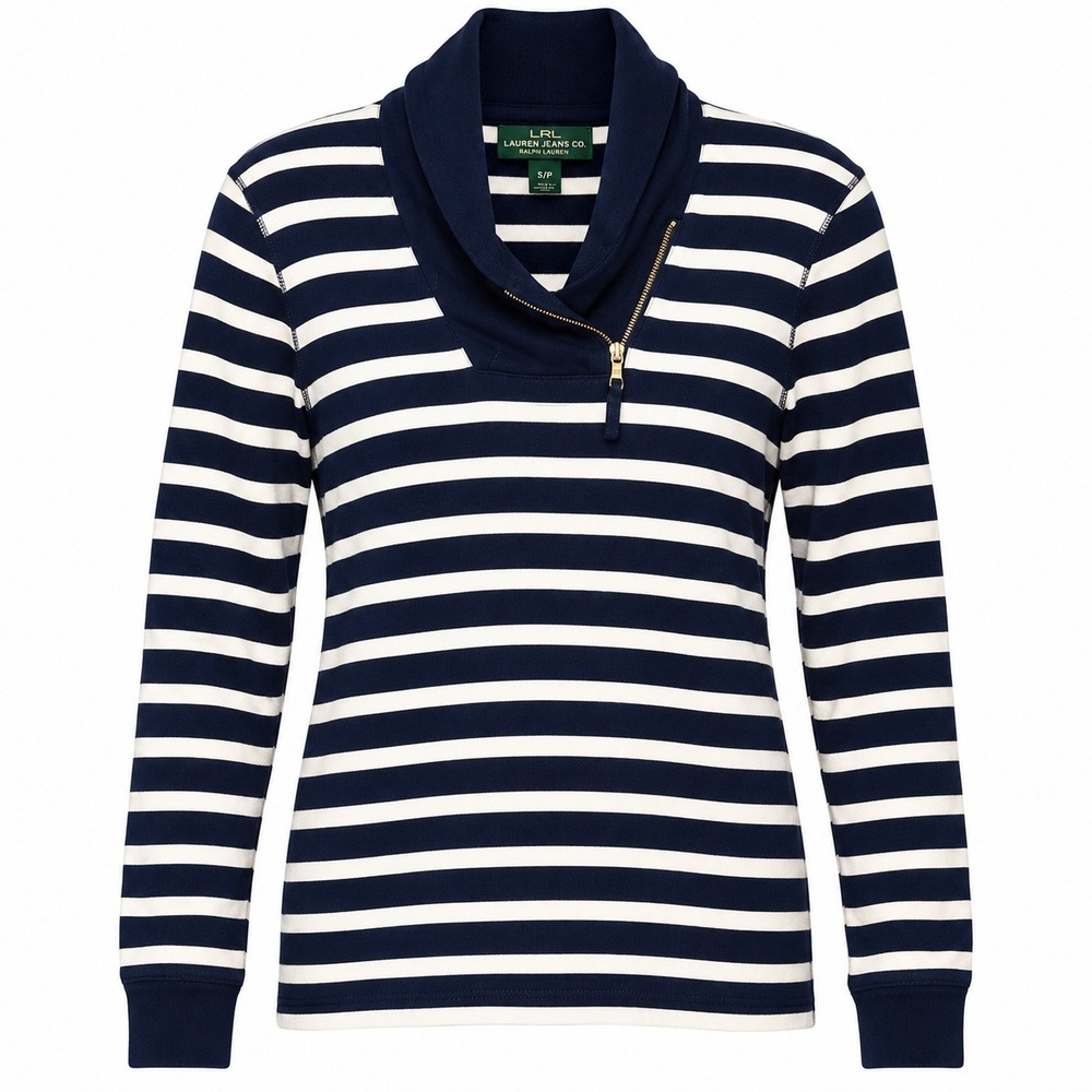 Ralph Lauren Old Money Striped Funnel Neck Pullover Women Small Coastal Nautical